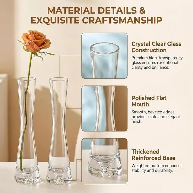 Alt view image 3 of 7 - Hand-Made Blown Art Bud Glass Vase Clear Flower Bud Vase Single Stem Vases or Home and Office Décor.