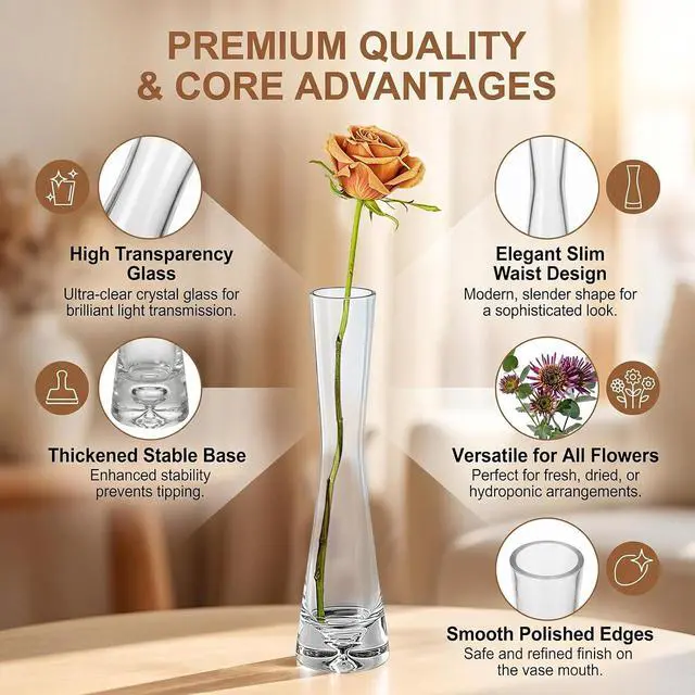 Alt view image 4 of 7 - Hand-Made Blown Art Bud Glass Vase Clear Flower Bud Vase Single Stem Vases or Home and Office Décor.