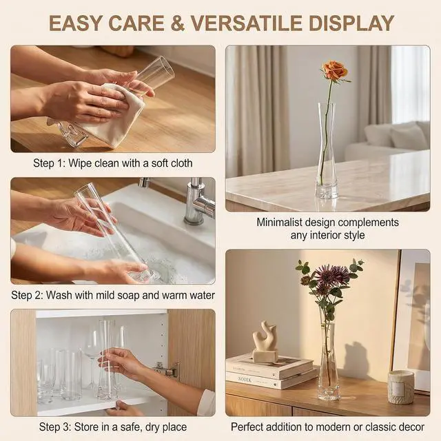 Alt view image 7 of 7 - Hand-Made Blown Art Bud Glass Vase Clear Flower Bud Vase Single Stem Vases or Home and Office Décor.