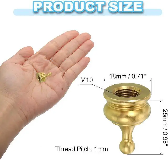 Alt view image 2 of 5 - Patikil M10 Lamp Finial Cap Knob, 2 Pack Shade Harp Top Screw Decoration for Table & Floor Lamps, Solid Brass