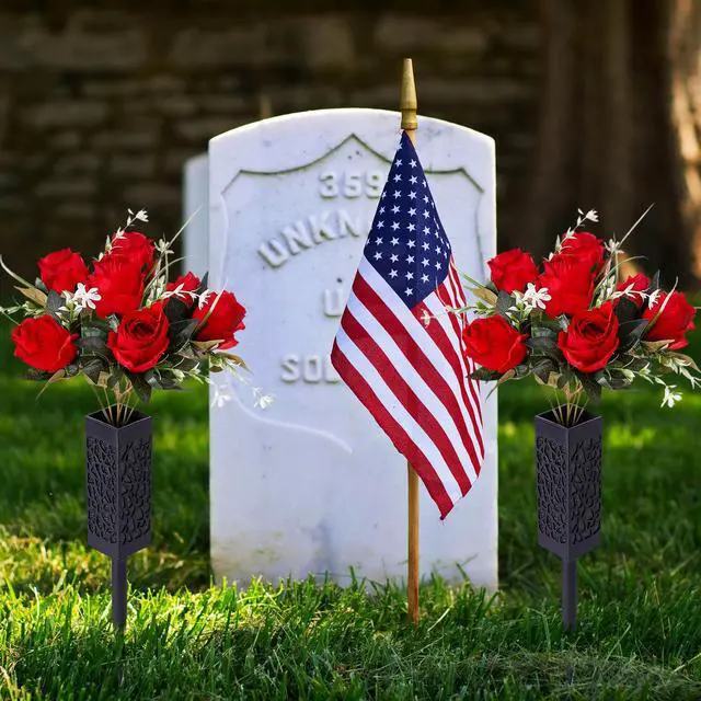 Alt view image 3 of 6 - Cemetery Vase with Foam for Artificial Flower Grave Decorations