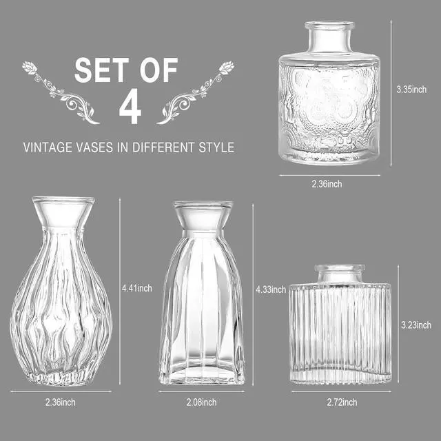 Alt view image 2 of 6 - 4pcs Clear Glass Bud Vase, Small Glass Vases in Bulk for Flower