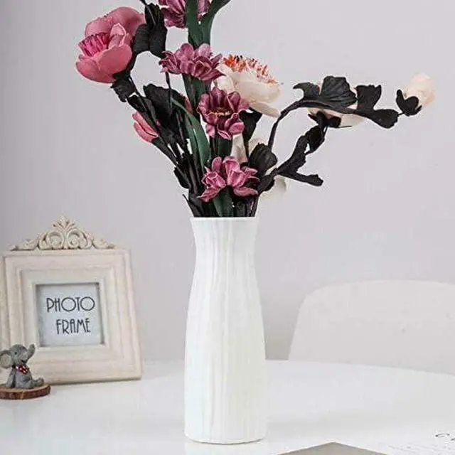 Alt view image 2 of 6 - Ceramic Look Plastic Vase - Unbreakable Vase for Flowers (Narrow Seashell White)