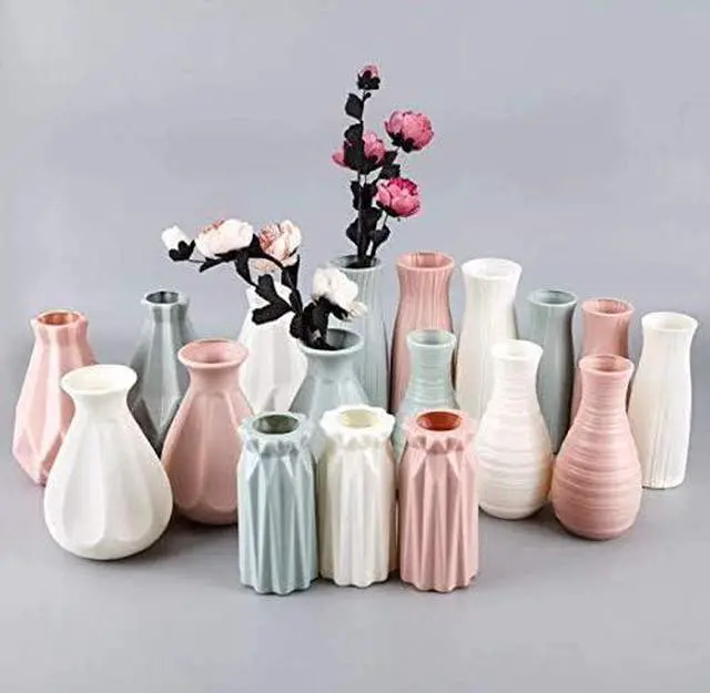 Alt view image 5 of 6 - Ceramic Look Plastic Vase - Unbreakable Vase for Flowers (Narrow Seashell White)