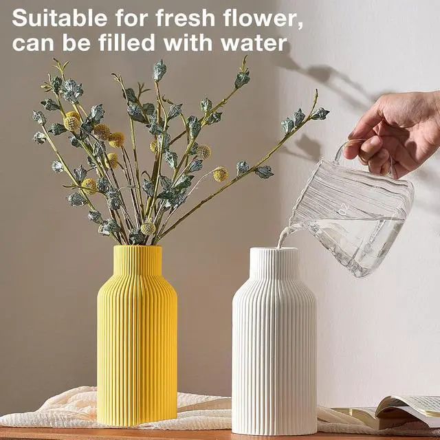 Alt view image 2 of 7 - Mfacoy White Ceramic Flower Vase, Minimalist Decor, Modern Home Decorative Vase, Small Pampas Grass Vases For Kitchen, Bedroom, Office, Living Room, Bathroom, Shelf Centerpiece Table Decorations(8 in)