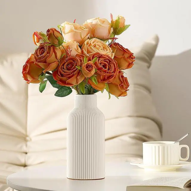 Alt view image 3 of 7 - Mfacoy White Ceramic Flower Vase, Minimalist Decor, Modern Home Decorative Vase, Small Pampas Grass Vases For Kitchen, Bedroom, Office, Living Room, Bathroom, Shelf Centerpiece Table Decorations(8 in)