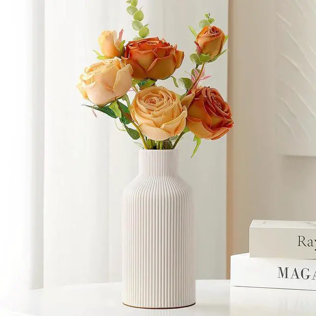 Alt view image 5 of 7 - Mfacoy White Ceramic Flower Vase, Minimalist Decor, Modern Home Decorative Vase, Small Pampas Grass Vases For Kitchen, Bedroom, Office, Living Room, Bathroom, Shelf Centerpiece Table Decorations(8 in)