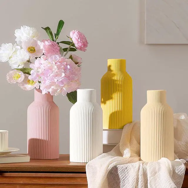 Alt view image 6 of 7 - Mfacoy White Ceramic Flower Vase, Minimalist Decor, Modern Home Decorative Vase, Small Pampas Grass Vases For Kitchen, Bedroom, Office, Living Room, Bathroom, Shelf Centerpiece Table Decorations(8 in)