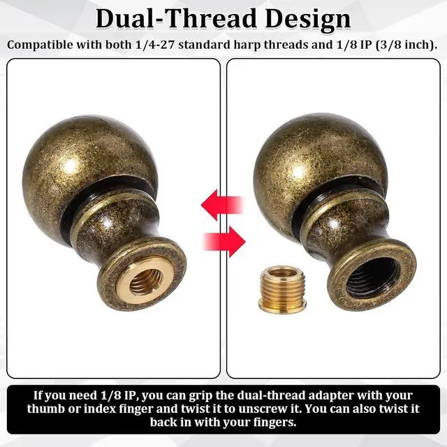 Alt view image 5 of 7 - 2 Pcs Solid Finials for Lamps, Bronze Lamp Finials, Antique Brass Finial for Lamps, Lamp-Shade Screw Caps, Metal Knob Topper Finial for Table and Floor Lamp (Nut 3.6 x 2.5cm)