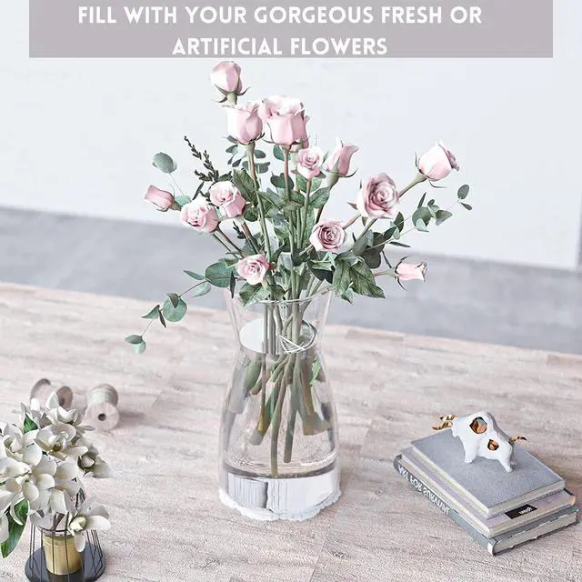 Alt view image 3 of 7 - Premium Quality Glass Vase - Clear Vase, Crystal Glass Flower Vase for Rustic Home Decor, Decorative Vases for Flowers for Modern Farmhouse, Glass Vase Ideal for Shelf, Mantle, Table Entryway Decor