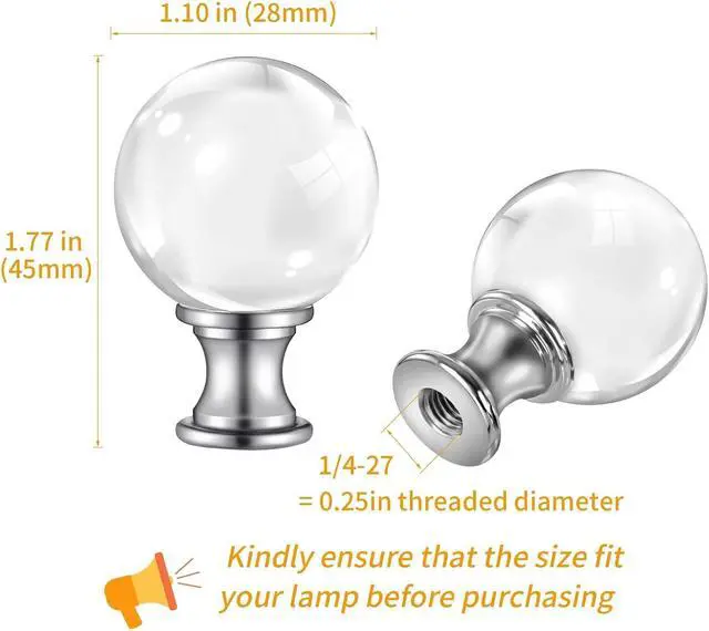 Alt view image 4 of 7 - Lamp Finials, 1/4-27 Inch Threaded Base Lamp Finials, 2 Pack