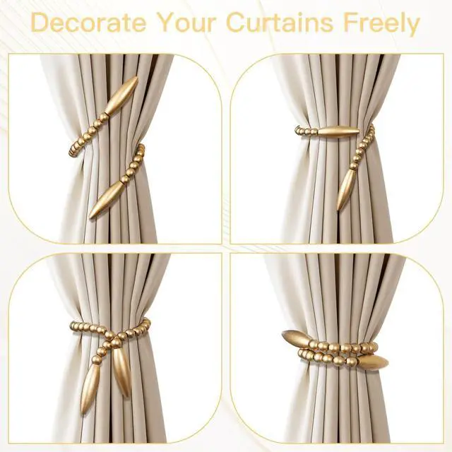 Alt view image 3 of 7 - 2 Pack Twist Curtain Tie Backs, Boho Curtain Holdbacks Gold
