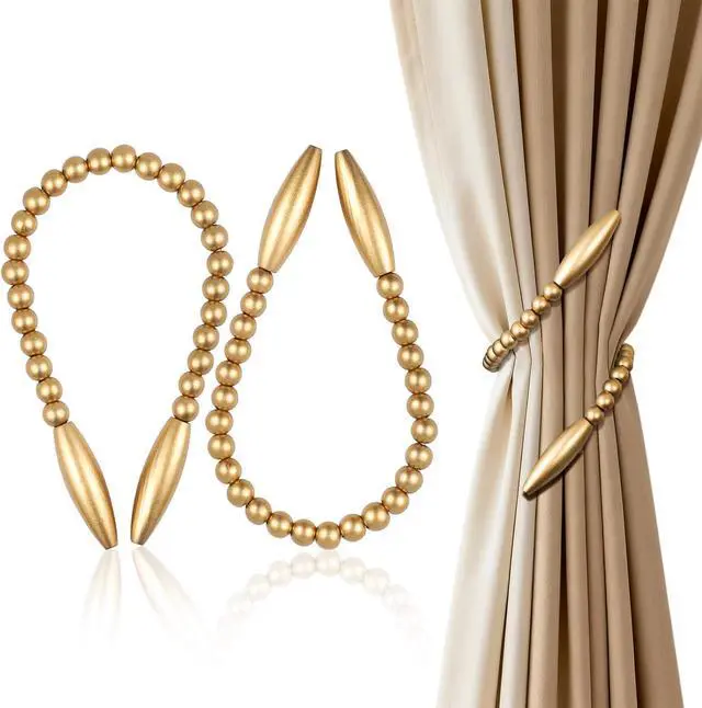 Main image of 2 Pack Twist Curtain Tie Backs, Boho Curtain Holdbacks Gold