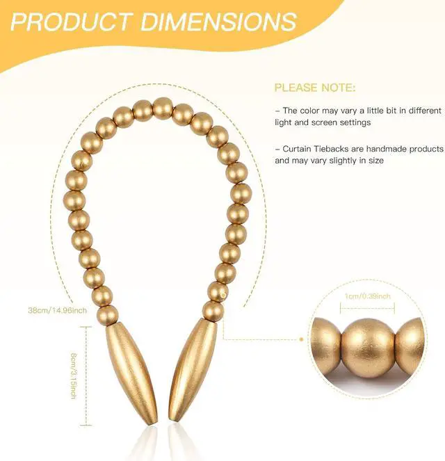 Alt view image 5 of 7 - 2 Pack Twist Curtain Tie Backs, Boho Curtain Holdbacks Gold