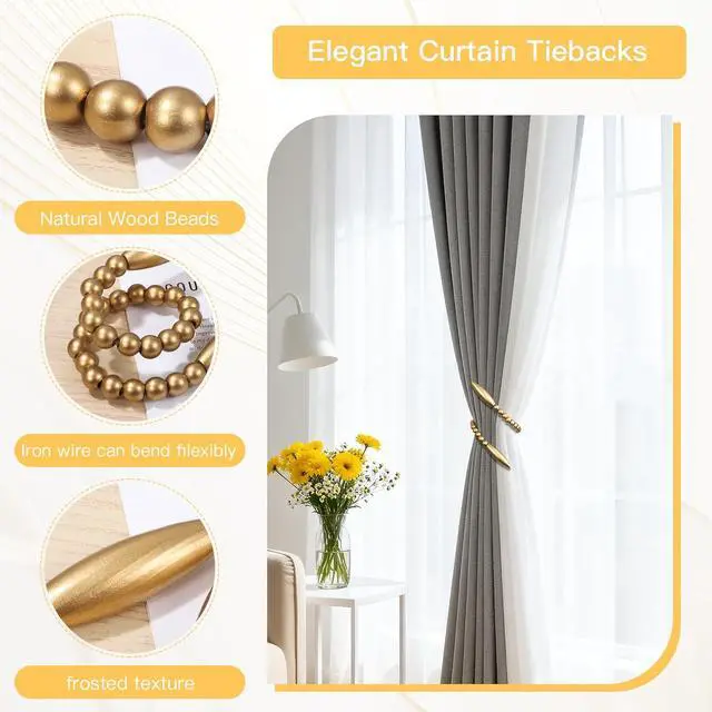 Alt view image 4 of 7 - 2 Pack Twist Curtain Tie Backs, Boho Curtain Holdbacks Gold