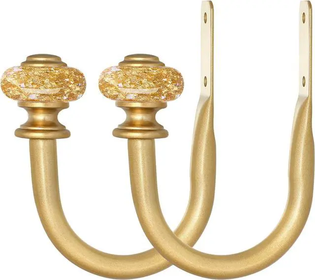 Main image of Curtain Holdbacks, 2 Pack Gold Crystal Drapery Tiebacks, Metal