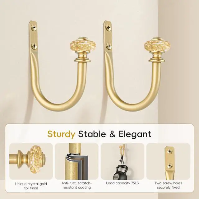 Alt view image 4 of 7 - Curtain Holdbacks, 2 Pack Gold Crystal Drapery Tiebacks, Metal