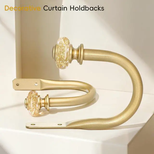 Alt view image 3 of 7 - Curtain Holdbacks, 2 Pack Gold Crystal Drapery Tiebacks, Metal