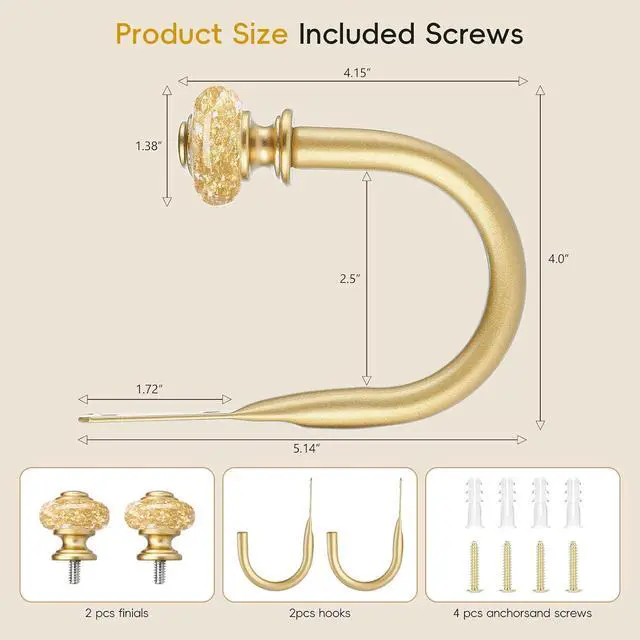 Alt view image 5 of 7 - Curtain Holdbacks, 2 Pack Gold Crystal Drapery Tiebacks, Metal