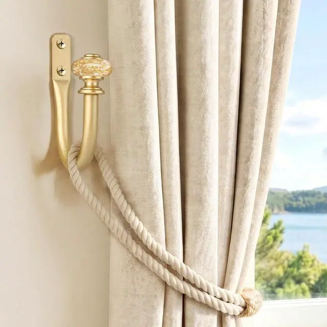 Alt view image 6 of 7 - Curtain Holdbacks, 2 Pack Gold Crystal Drapery Tiebacks, Metal