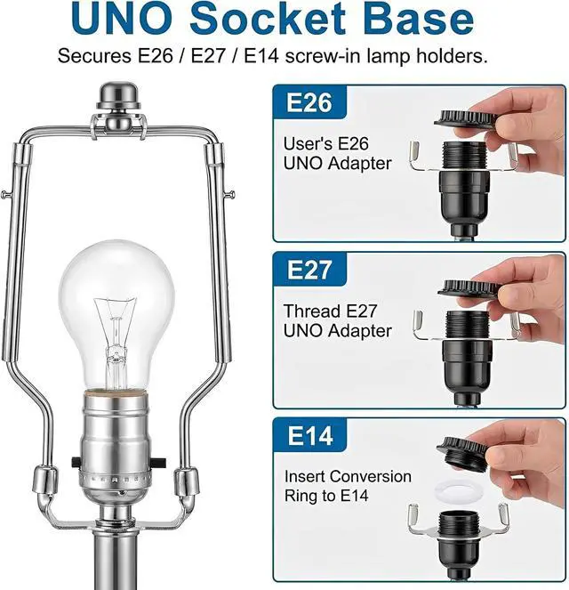 Alt view image 4 of 7 - Lamp Shade Holder 7 8 9 10 Inches Adjustable Lamp Harp with Finial Fit Both Standard Lamps Rod and E14 E26 E27 Light Base Silver Bracket Accessories Stainless Steel