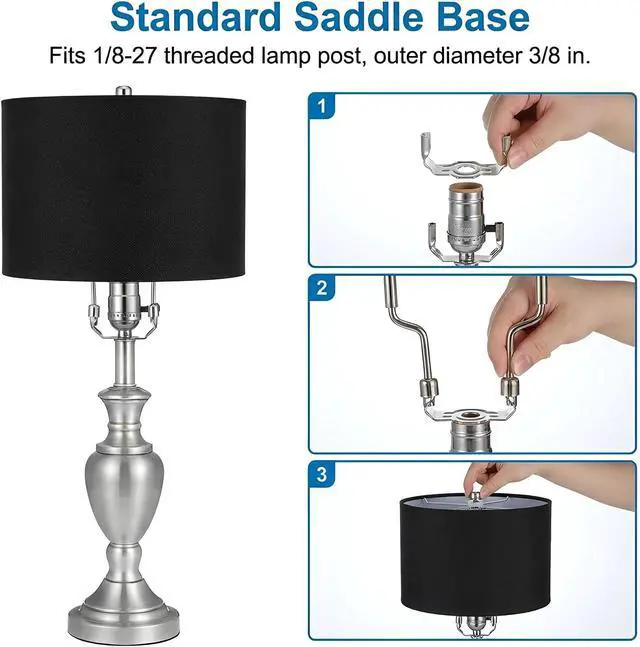 Alt view image 3 of 7 - Lamp Shade Holder 7 8 9 10 Inches Adjustable Lamp Harp with Finial Fit Both Standard Lamps Rod and E14 E26 E27 Light Base Silver Bracket Accessories Stainless Steel