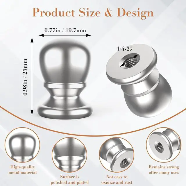 Alt view image 2 of 7 - 2 Pcs Ball Lamp Finial Caps, 1/4-27 Inch Threaded