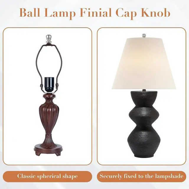 Alt view image 3 of 7 - 2 Pcs Ball Lamp Finial Caps, 1/4-27 Inch Threaded