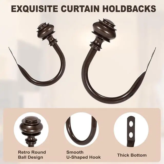 Alt view image 3 of 7 - 2Pcs Curtain Holdbacks, Heavy Duty Curtain Holders Wall Mounted
