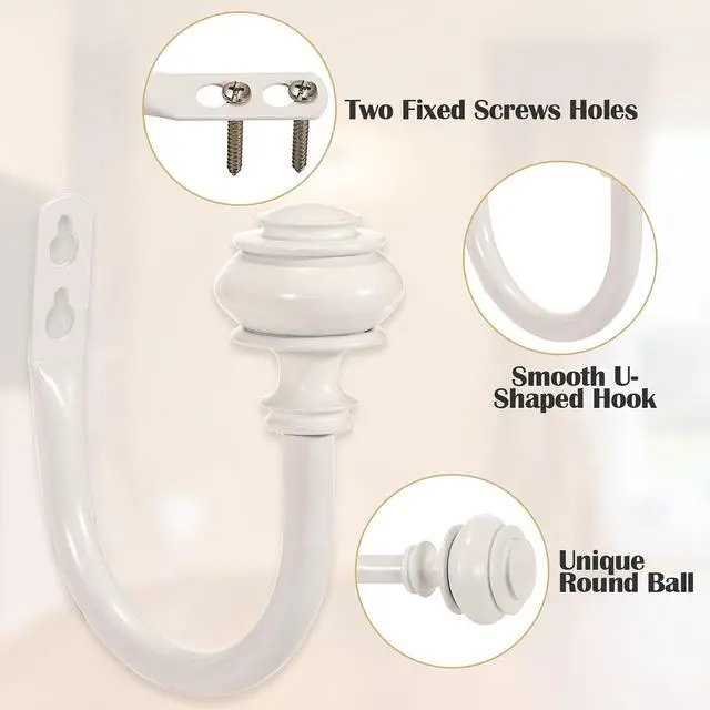 Alt view image 4 of 7 - Sumnacon Curtain Holdbacks 2 Pcs Decorative Window Drapery Tiebacks,White