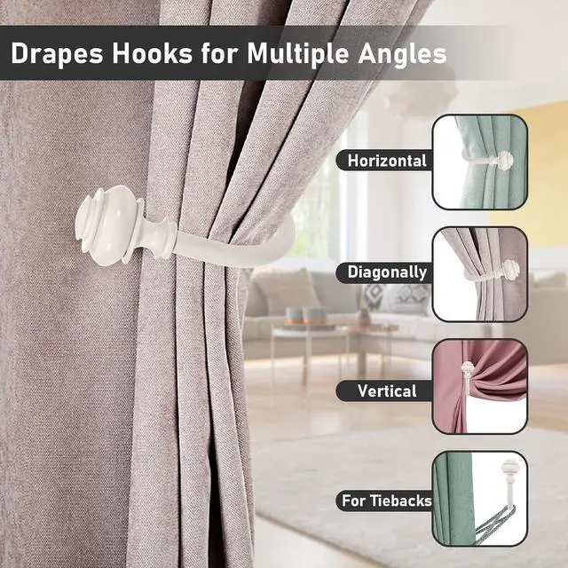 Alt view image 7 of 7 - Sumnacon Curtain Holdbacks 2 Pcs Decorative Window Drapery Tiebacks,White