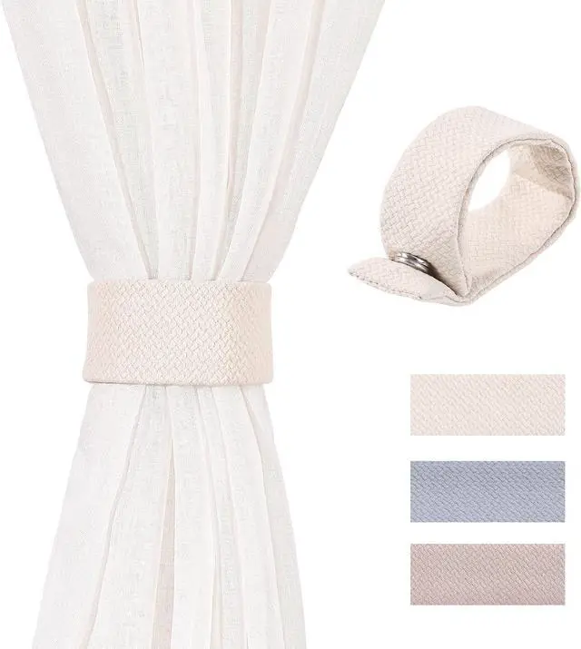 Main image of Magnetic Curtain Tiebacks 2 Pack, Perfect for Thin, Short Drapes, Not for Heavy or Long Fabrics, Holdbacks, Pull Holders, Beige