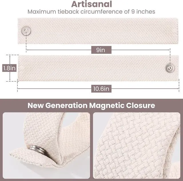 Alt view image 2 of 7 - Magnetic Curtain Tiebacks 2 Pack, Perfect for Thin, Short Drapes, Not for Heavy or Long Fabrics, Holdbacks, Pull Holders, Beige