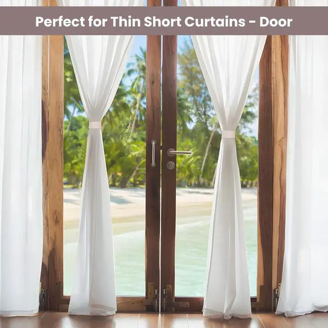 Alt view image 4 of 7 - Magnetic Curtain Tiebacks 2 Pack, Perfect for Thin, Short Drapes, Not for Heavy or Long Fabrics, Holdbacks, Pull Holders, Beige