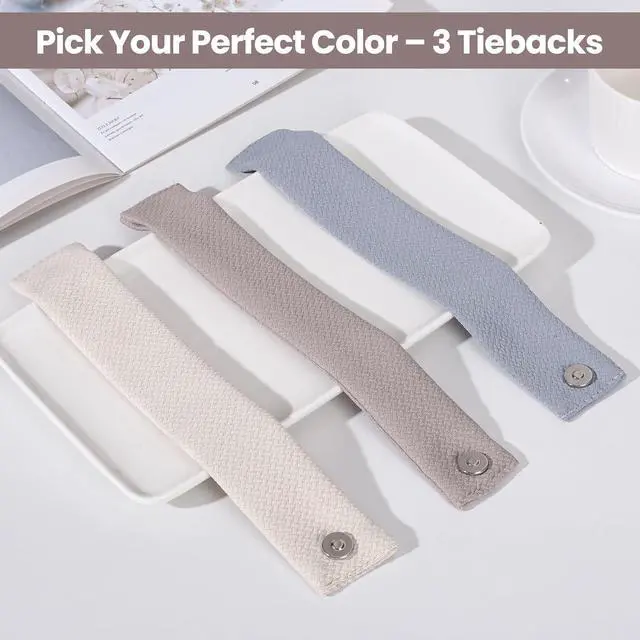 Alt view image 3 of 7 - Magnetic Curtain Tiebacks 2 Pack, Perfect for Thin, Short Drapes, Not for Heavy or Long Fabrics, Holdbacks, Pull Holders, Beige
