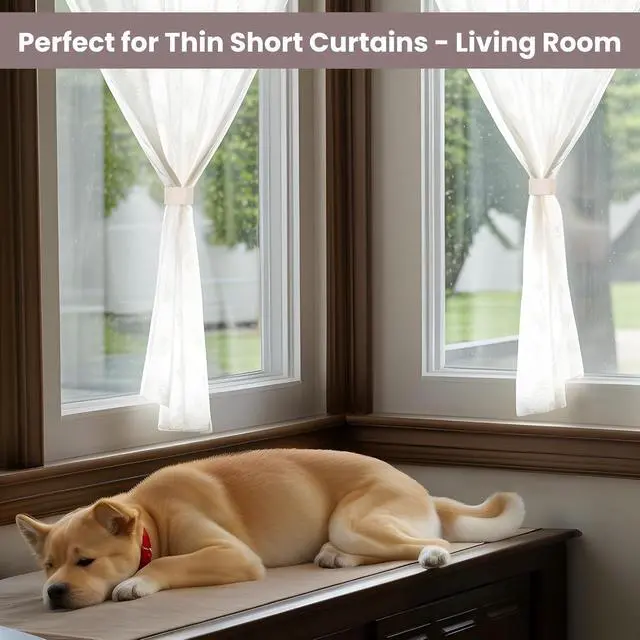 Alt view image 6 of 7 - Magnetic Curtain Tiebacks 2 Pack, Perfect for Thin, Short Drapes, Not for Heavy or Long Fabrics, Holdbacks, Pull Holders, Beige