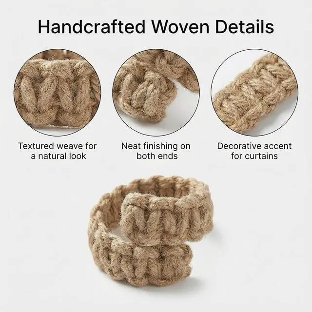 Alt view image 3 of 6 - 4 Pack Woven Curtain Tiebacks, Handmade Braided Rope Curtain Holdbacks, Boho Farmhouse Rustic Curtain Holders for Bedroom Living Room Office, Neutral Curtain Decor Accessories