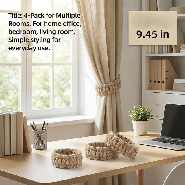 Alt view image 6 of 6 - 4 Pack Woven Curtain Tiebacks, Handmade Braided Rope Curtain Holdbacks, Boho Farmhouse Rustic Curtain Holders for Bedroom Living Room Office, Neutral Curtain Decor Accessories