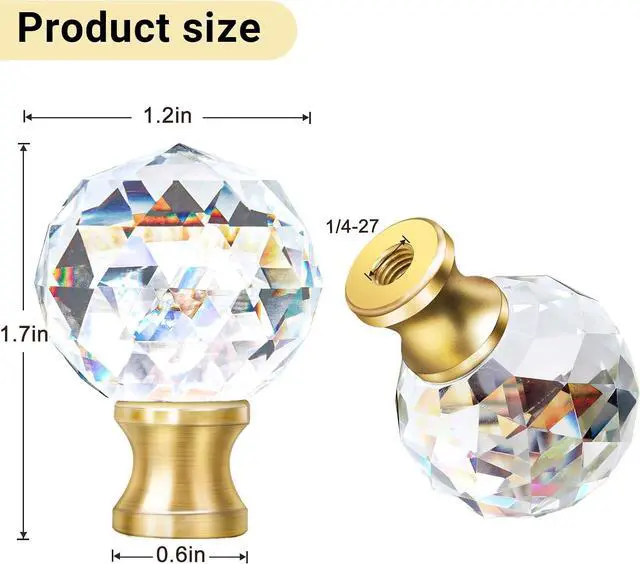 Alt view image 2 of 7 - 2 Pieces Crystal Lamp Finial Decorative Top Accessories Cap Knob