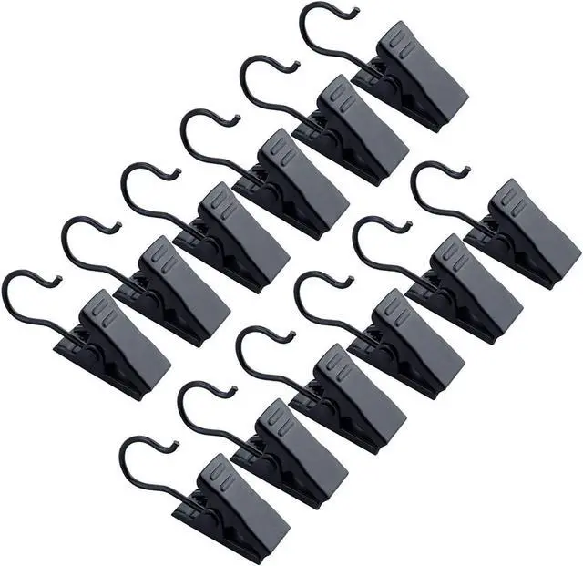 Main image of JANYUN 30 Pack Small Heavy-Duty Hook Clip Set Metal Curtain Hangers Clips for Clip Photo Home Decoration Art Craft Display - Black