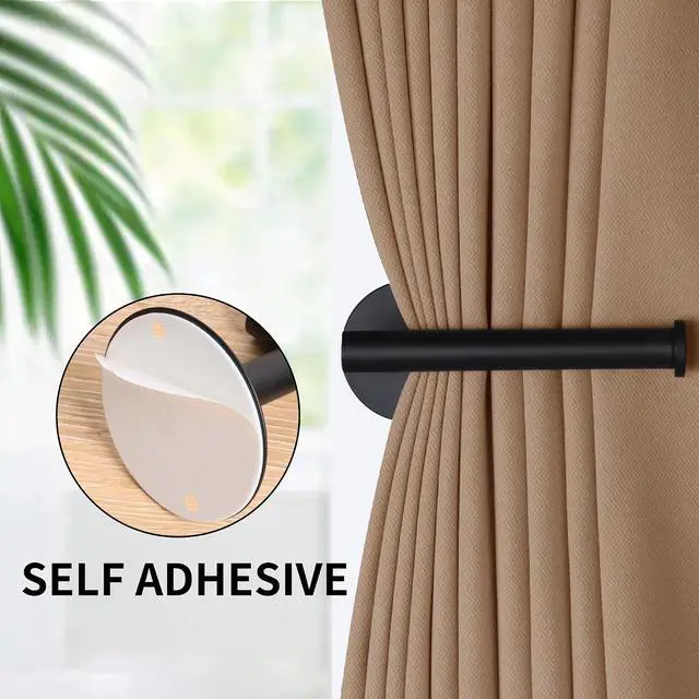 Alt view image 2 of 7 - Groleca 2 Pack Curtain Holdbacks No Drill Curtain Tiebacks Self-Adhesive/Screw-in Curtain Holdbacks Curtain Pull Backs Curtain Hooks Curtain Holders Curtain Tie Backs for Curtains (2, Black)
