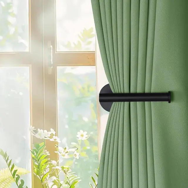 Alt view image 6 of 7 - Groleca 2 Pack Curtain Holdbacks No Drill Curtain Tiebacks Self-Adhesive/Screw-in Curtain Holdbacks Curtain Pull Backs Curtain Hooks Curtain Holders Curtain Tie Backs for Curtains (2, Black)