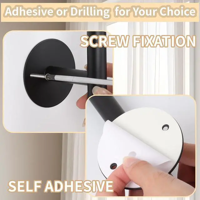 Alt view image 7 of 7 - Groleca 2 Pack Curtain Holdbacks No Drill Curtain Tiebacks Self-Adhesive/Screw-in Curtain Holdbacks Curtain Pull Backs Curtain Hooks Curtain Holders Curtain Tie Backs for Curtains (2, Black)