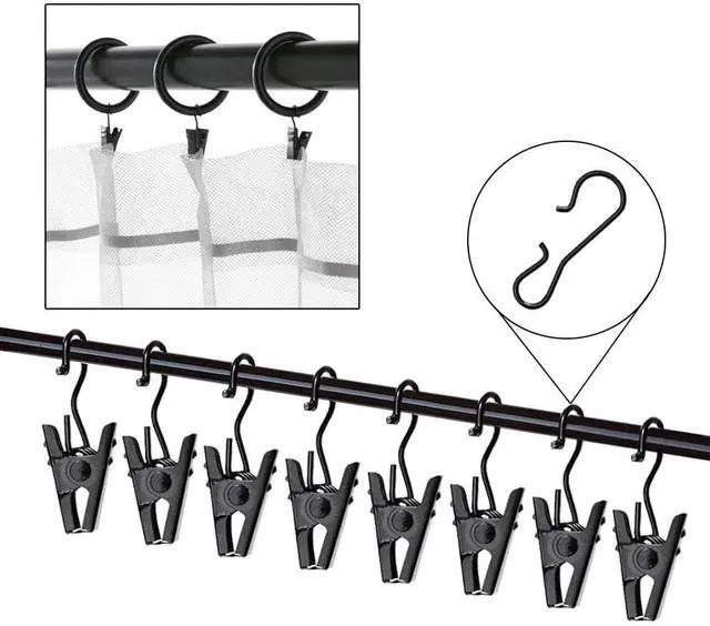 Alt view image 4 of 7 - JANYUN 30 Pack Small Heavy-Duty Hook Clip Set Metal Curtain Hangers Clips for Clip Photo Home Decoration Art Craft Display - Black