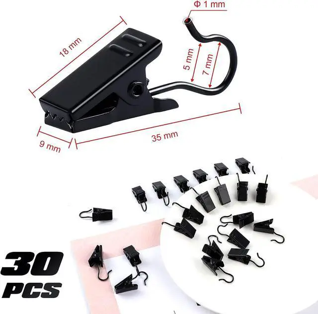 Alt view image 2 of 7 - JANYUN 30 Pack Small Heavy-Duty Hook Clip Set Metal Curtain Hangers Clips for Clip Photo Home Decoration Art Craft Display - Black