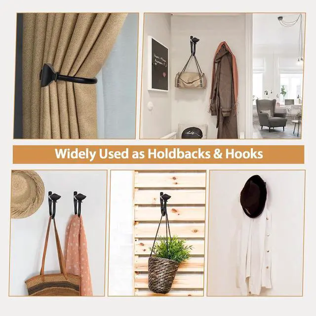 Alt view image 4 of 6 - KAMANINA Curtain Holdbacks 2 Pack Wall Mounted Black Drapery Tiebacks
