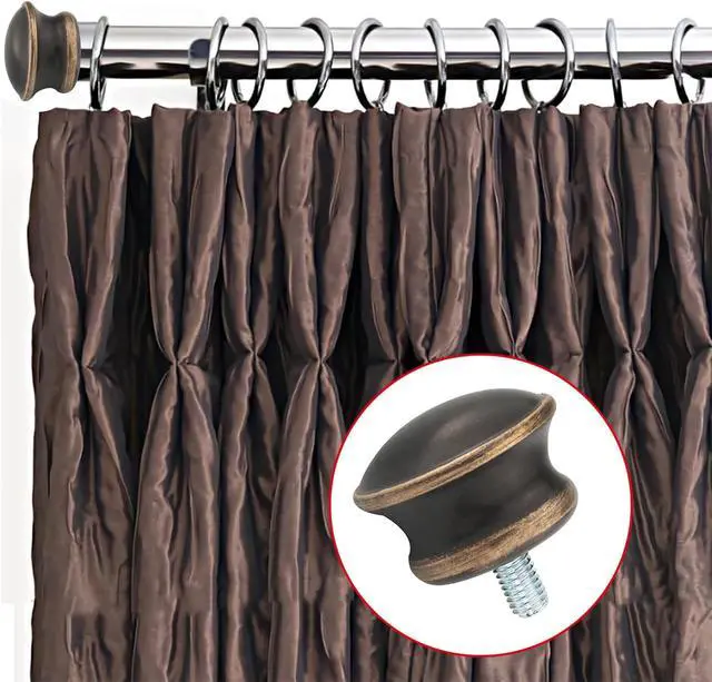 Alt view image 5 of 5 - 6PCS Brown Curtain Rod Decorative Plugs Round Head Curtain Header Fittings 5/8 Inch Diameter M5 Threaded Roman Rod End Caps Mushroom Shape Replacement Mini Header Caps for Living Room Bedrooms