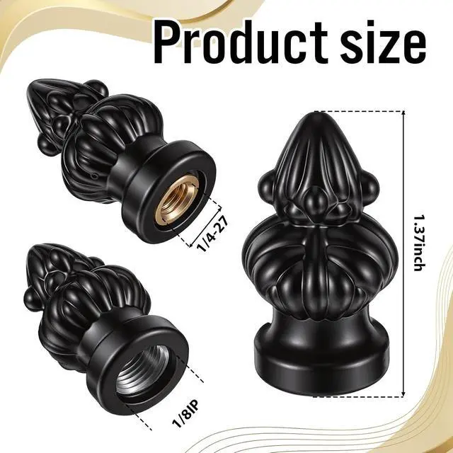 Alt view image 2 of 7 - 2 Pcs Black Lamp Finial Cap Knob Retro Lamp Finials Decoration with Dual-Thread Screw Finials for Lamps,Fit Both 3/8" and 1/4-27