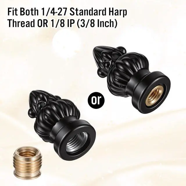 Alt view image 5 of 7 - 2 Pcs Black Lamp Finial Cap Knob Retro Lamp Finials Decoration with Dual-Thread Screw Finials for Lamps,Fit Both 3/8" and 1/4-27