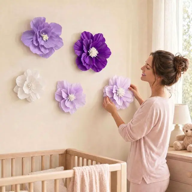 Alt view image 4 of 7 - ANSOMO Purple Paper Flowers 3D Wall Décor Birthday Party Decorations Women